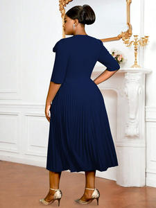 Robes décontractées élégantes grande taille pour femmes rondes, jupe midi plissée de haute qualité avec fermetures éclair décoratives, taille naturelle - Product Image 2