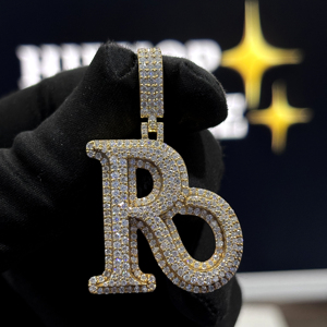 Custom Double <b>Initial</b> R Pendant 925 Sterling <b>Silver</b> VVS Moissanite Fully Iced Hip Hop <b>Necklace</b> Yellow Gold Pave Pendant Jewelry - Product Image 5