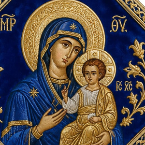 Vestimenta Litúrgica Ortodoxa Bordada a Mano con Oro para Sacerdote, Diseño de Ícono en Terciopelo Azul, Unisex para Adultos, Personalizable - Product Image 5