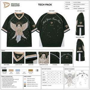 เสื้อเจอร์ซีย์กีฬาตาข่ายสีเขียวป่าพรีเมียม พิมพ์ลายกราฟิกเทวดาแบบกำหนดเอง เสื้อสตรีทแวร์ทรงโอเวอร์ไซส์ - Product Image 6
