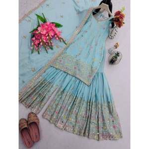 Conjunto de traje de fiesta de diseñador para mujer con hilos bordados, ropa de noche elegante de trabajo - Product Image 2