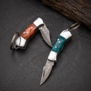 Mini Navaja Plegable con Mango de Latón y Hoja de Acero de Damasco, Pequeña Navaja Utilitaria Plegable para Llavero, Navaja de Regalo - Product Image 4