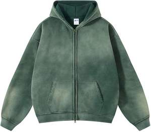 Sweat-shirts à capuche surdimensionnés à demi-zip en coton épais 450g, style américain tendance, délavés à l'acide, imprimés sur mesure, haute qualité, vente en gros - Product Image 1