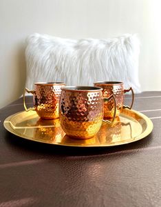 <b>Copper</b> cocktail serving mug set for luxury artistic beverage hosting hammered finish metal <b>cups</b> durable reusable serving mugs - Product Image 6