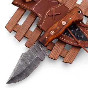 Damascus Steel High Quality Industrial DIY Outdoor Bushcraft Camping Skinner <b>Knife</b> <b>Sheath</b> Ergonomic Olive Burl Wood Handle ODM - Product Image 1