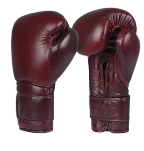 Burgundy Leather Boxing Gloves with <b>Velcro</b> Closure Adjustable Wrist <b>Strap</b> for Adult Training - Product Image 1
