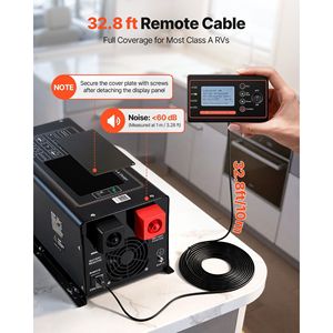 Inverter/Caricabatterie a Onda Pura da 1200W per Sistemi Elettrici RV, da DC 12V a AC 120V, con Display LCD e Telecomando, Bassa Frequenza - Product Image 5