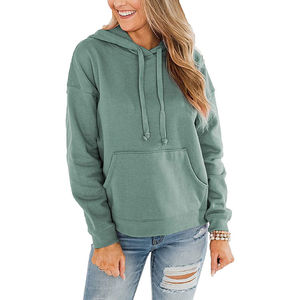 Sudadera con Capucha para Mujer, Otoño 2026, Invierno Cálido, Lavado Ácido, Felpa Gruesa de Algodón, Verde Sólido, con Logotipo Personalizado en la Parte Delantera, MOQ Bajo - Product Image 6