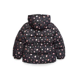 Hooded Puffer Jacket With <b>Gold</b> Heart Print Zipper Closure Windproof Winter <b>Coat</b> Unisex Casual Regular Fit - Product Image 5
