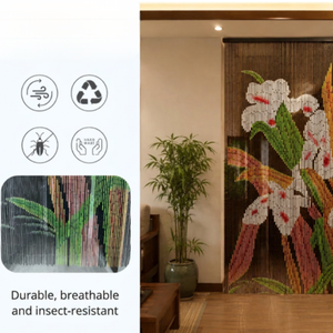 Traditional Bamboo Beaded Curtain Vertical Blinds Floral Design Eco-Friendly Light Filtering Sliding <b>Window</b> Door Hanging - Product Image 4
