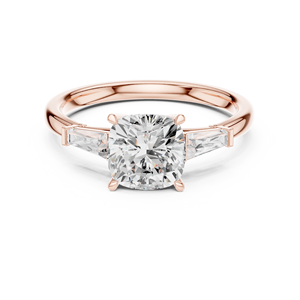 Bague de fiançailles de luxe en diamant taille coussin avec pierres latérales trapézoïdales – Bague de mariage en or 14K/18K pour femme - Product Image 1