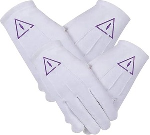 Gants maçonniques, gants en coton blanc brodés avec un carré et un compas, pour la Loge bleue (2 paires), origine importée - Product Image 6