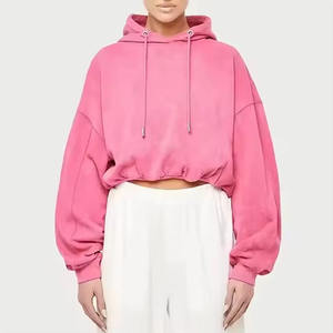 Sudadera con capucha corta para mujer, top corto con capucha para damas, tela transpirable, manga larga, informal, para gimnasio, entrenamiento, ropa de calle - Product Image 1