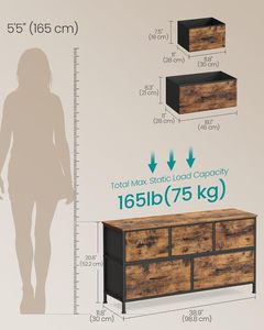 Commode à 5 tiroirs en tissu, style moderne, meuble de rangement autoportant pour chambre à coucher - Product Image 2