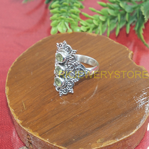 Natural Peridot Gemstone 925 Sterling Silver Vintage Filigree <b>Ring</b> Handmade Boho Statement Jewelry Gift <b>for</b> Women <b>Men</b> Unisex Her - Product Image 4