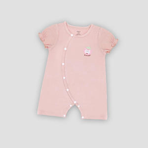 Lindo mono de bebé con diseño de dibujos animados, cuello redondo, un solo botón, manga corta, tejido de bambú y spandex, transpirable, para todas las estaciones. - Product Image 1