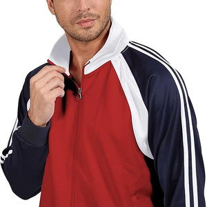 Zipper Front Red Jacket and <b>Navy</b> Blue <b>Jogger</b> Pants Set for <b>Men</b>, Breathable and Trendy Tracksuit for Exercise - Product Image 4