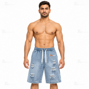 <b>Men</b> Premium Denim Shorts Straight ODM Washed Cotton Stretch Casual Streetwear Summer Shorts Distressed Fashion Cargo Bottoms - Product Image 1