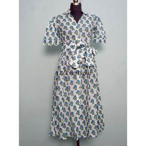 Nouvelle arrivée, robe midi indienne, décontractée, pour la plage, pour les fêtes, robe d'été pour femmes, une pièce, confortable, style bohème, imprimé floral en coton - Product Image 1