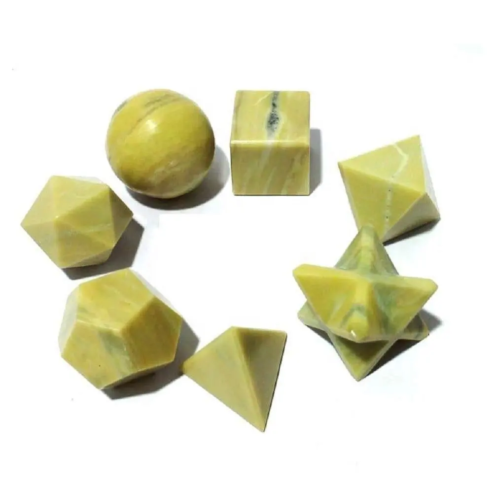 Serpantile 7 Stone Sacred Geometry Sets Gemstone Platonic Solid Top Quality with Merkaba Stars For Chakra Reiki Healing Energy