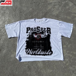 T-shirt délavé à l'acide style urbain USA, coton épais, streetwear homme, logo personnalisé, vêtement rétro tendance - Product Image 1