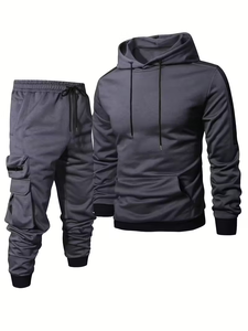 Customized Men's Casual Track Suit Terry Fabric 100% Cotton Quick Dry 300g Multi Pocket Fashionable Hooded Two-Piece Set Winter - Product Image 2