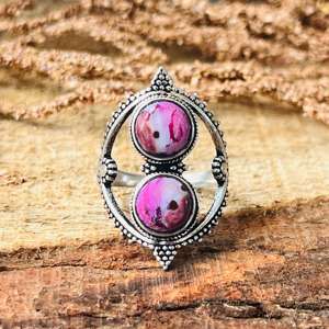Anillo de Cuarzo Rosa Estilo Boho para Mujer, Chapado en Plata, Joyería Tribal Punk con Filigrana, Venta al Por Mayor - Product Image 3
