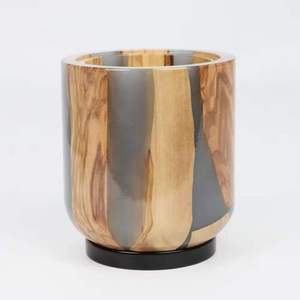Quemador de Bakhoor Moderno de Madera con Acabado Natural y Detalles Dorados, Forma de Reloj de Arena, Incensario Árabe para Oud, Soporte para Carbón - Product Image 2