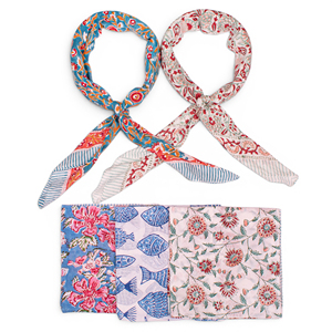 Pañuelos de Algodón con Estampado de Bloques Estilo Vintage 100x100cm, Diseño Floral y de Peces, Unisex, Decorativos, para Uso Casual, Coloridos - Product Image 2