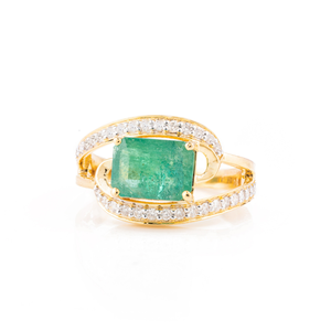 18K White Gold Rhodium Plated Emerald and Diamond Bypass Ring - Product Image 2