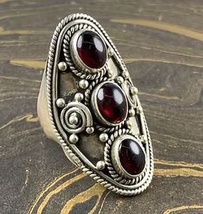 Chunky <b>Garnet</b> Oval <b>Ring</b> (10.9 Grams) Trendy attractive Natural Gemstone Nepali Jewelry Big Vintage Boho Unisex Triple <b>Ring</b> - Product Image 4