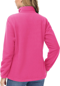 Veste polaire rose pour femme, fermeture éclair, col montant, couleur unie, légère, coupe classique, pour l'automne et les activités de plein air - Product Image 2
