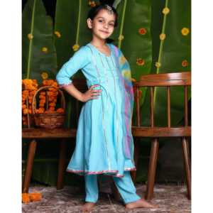 Ensemble Salwar Kameez en rayonne bleu aqua pour enfants de 1 à 2 ans, Inde, Pakistan, pour les festivités de Diwali - Product Image 4
