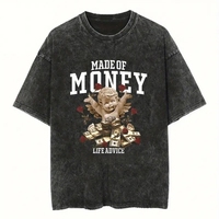Conjunto de Camisetas Gráficas DTG Estampadas con Efecto Desgastado y Lavado Ácido, de Algodón 100% de Alta Calidad, Estilo Oversize y Corto, para Hombre
