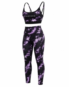 Friends Purple Tie Dye Yoga Set 2 Piece Racerback <b>Crop</b> <b>Top</b> High Waist Leggings Full Length Spandex Polyester Breathable - Product Image 4