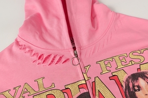 เสื้อฮู้ดซิปสีชมพูสไตล์ Y2K ลายกราฟิกประดับเพชร  ผ้าคอตตอนหนานุ่ม สตรีทแวร์ - Product Image 3