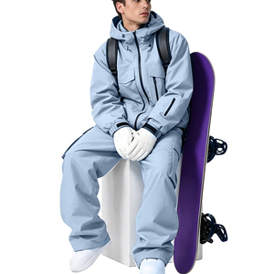 Traje de Esquí para Hombre, Color Azul Claro, Impermeable, 100% Poliéster, Elástico, con Chaqueta con Capucha y Pantalones Cargo para Snowboard y Deportes de Invierno - Product Image 4