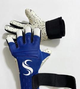 Gants de gardien de but de football, doigts entiers, bleu et blanc, en cuir PU, antidérapants, respirants, avec sangle de poignet réglable, équipement sportif unisexe - Product Image 1