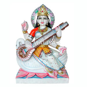 Ídolo de Saraswati en Mármol Blanco |   Murti de Saraswati Hecho a Mano para el Hogar y el Templo – Maliyas - Product Image 1