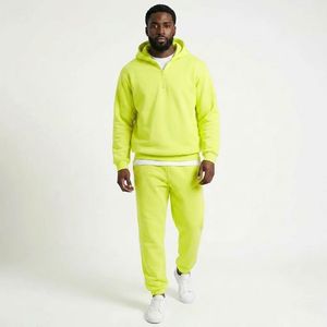 Sweat à capuche unisexe personnalisé avec logo, couleur néon, col zippé, éco-responsable, respirant, à manches longues et demi-zip - Product Image 1