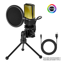 Micrófono de Condensador USB Cardioide RGB con Filtro Pop, Reducción de Ruido, Silenciador Táctil y Trípode Metálico para Grabación y Transmisión en Vivo de Videojuegos