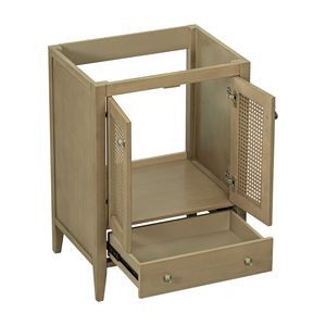 Armadio in Rattan da bagno con struttura in tinta unita da 24 pollici con porte e cassettiere in MDF con finitura naturale solo senza lavello - Product Image 5