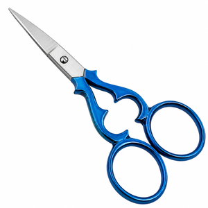 Ciseaux à broder bleus en acier inoxydable, ciseaux pour la mise en forme des sourcils, manche décoratif - Product Image 1
