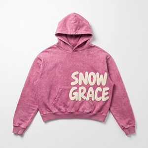 Snow Grace Oversized Crop <b>Hoodie</b> <b>Pink</b> Raised Rubber Print Unisex French Terry Winter Style - Product Image 1