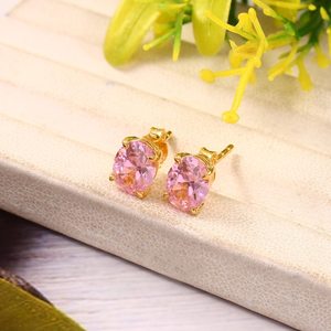 Boucles d'oreilles ovales en morganite de Madagascar, argent sterling 925 plaqué or 14 carats, bijoux de mariée pour femmes - Product Image 3