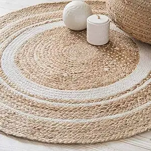 顶级品质家居圆形编织黄麻地毯天然纤维黄麻圆形地毯客厅地毯创意设计印度制造