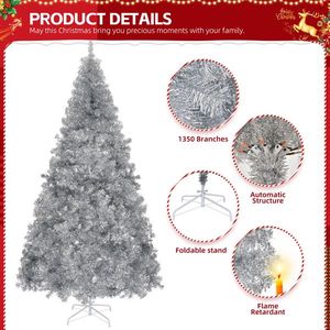8 FT Unlit Hinged Christmas Pine Tree with 1350 Branch Tips Artificial Silver Tree with Sturdy Metal Stand - Product Image 3