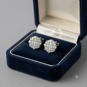 Élégantes boucles d'oreilles clous en or blanc massif 10K, serties en grappe avec diamants baguette de laboratoire, pour fiançailles et soirées, cadeaux tendance - Product Image 6
