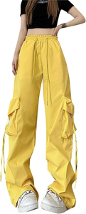 Pantalones Jogger Cargo de Algodón Beige para Mujer, Cintura Media con Cordón, Ajuste Holgado, Largos, Color Sólido, Casuales, Transpirables, de Lona, para Primavera - Product Image 3