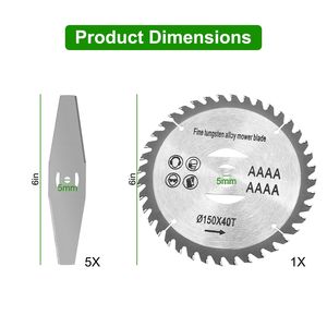 Set di 6 Accessori in Acciaio ad Alto Tenore di Carbonio per Tagliaerba e Lame Compatibili con D0102HGP2XU 6 Pollici - Product Image 2